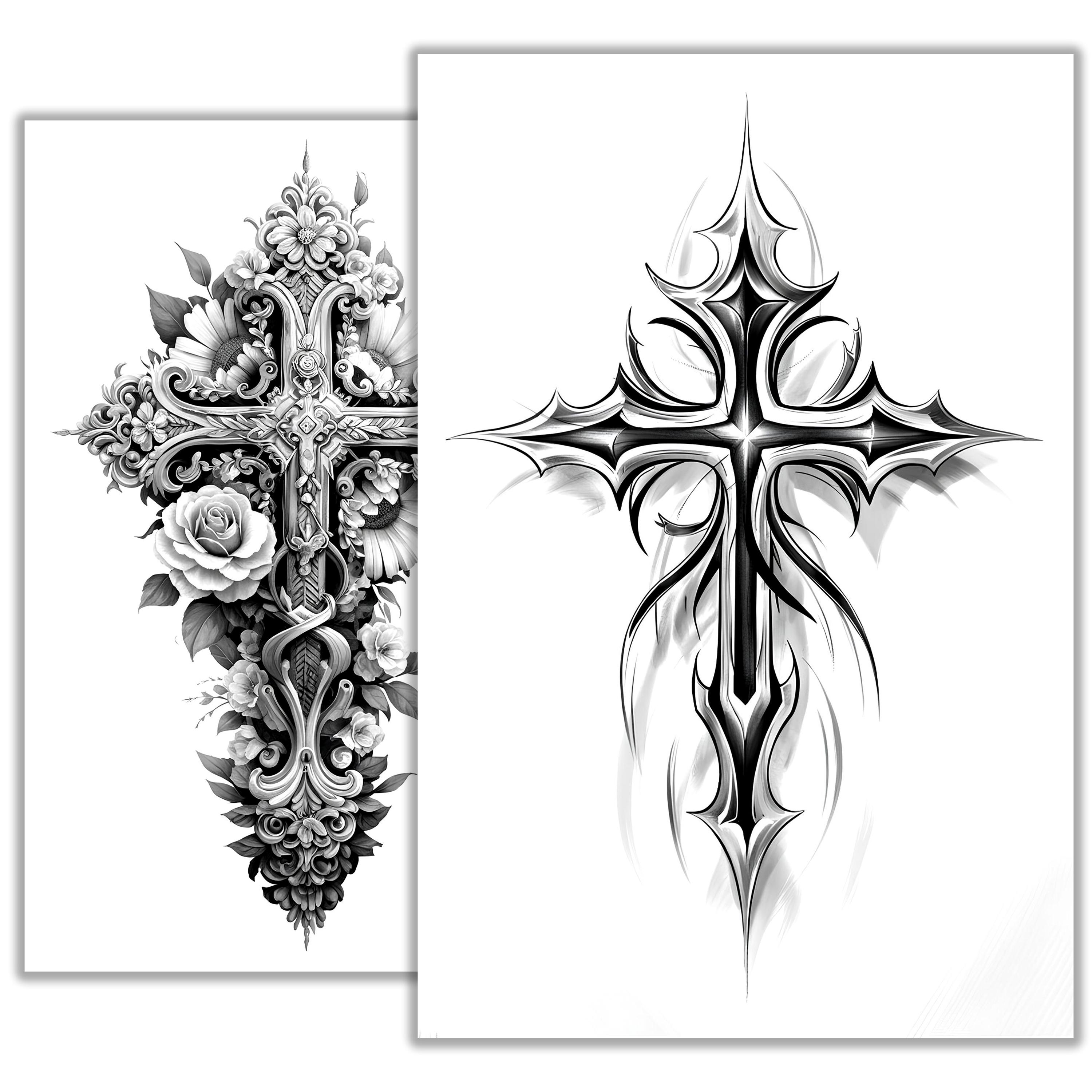 十字架のタトゥースケッチ - 神聖なキリスト教のシンボルラインアート、ミニマリストの宗教的なタトゥーフラッシュ、ブラックワークの細い線のデザイン、即時ダウンロード  - Etsy 日本, image size:3000x3000