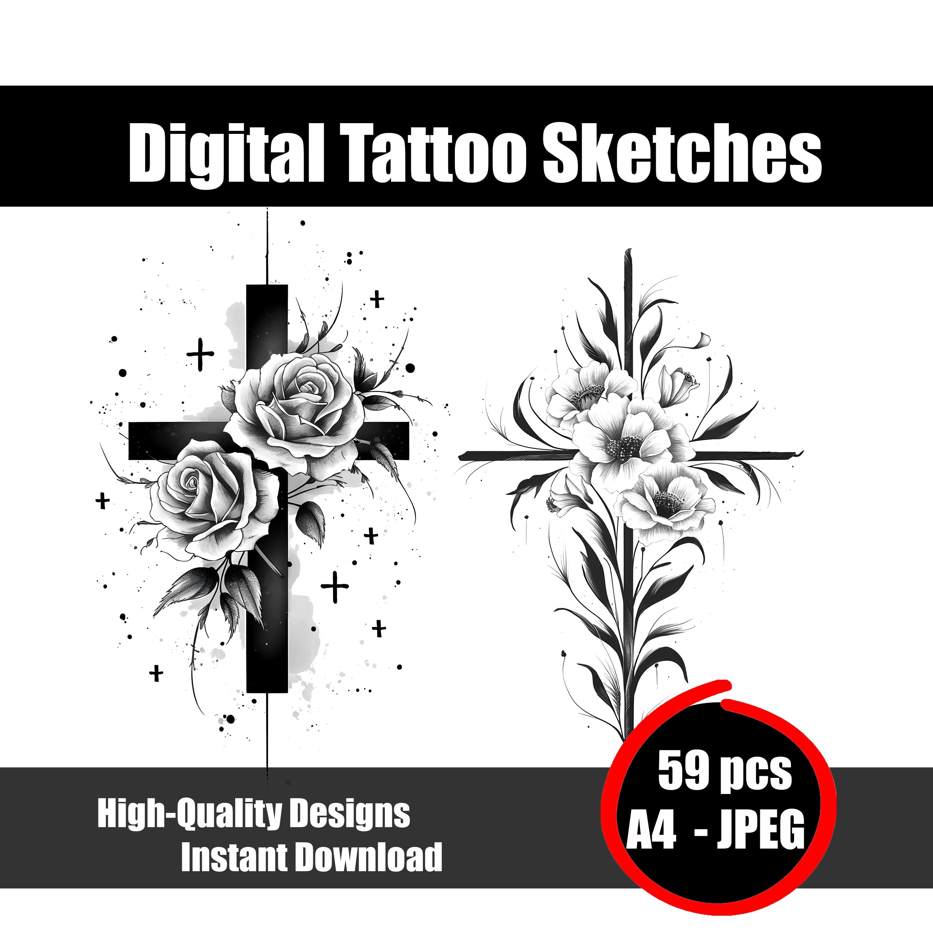 Cross fine line tattoo - Etsy België, image size:3000x3000