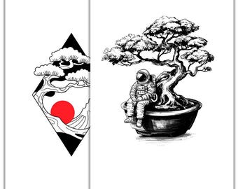 盆栽のタトゥースケッチ - ミニマルな自然タトゥーデザイン、日本の