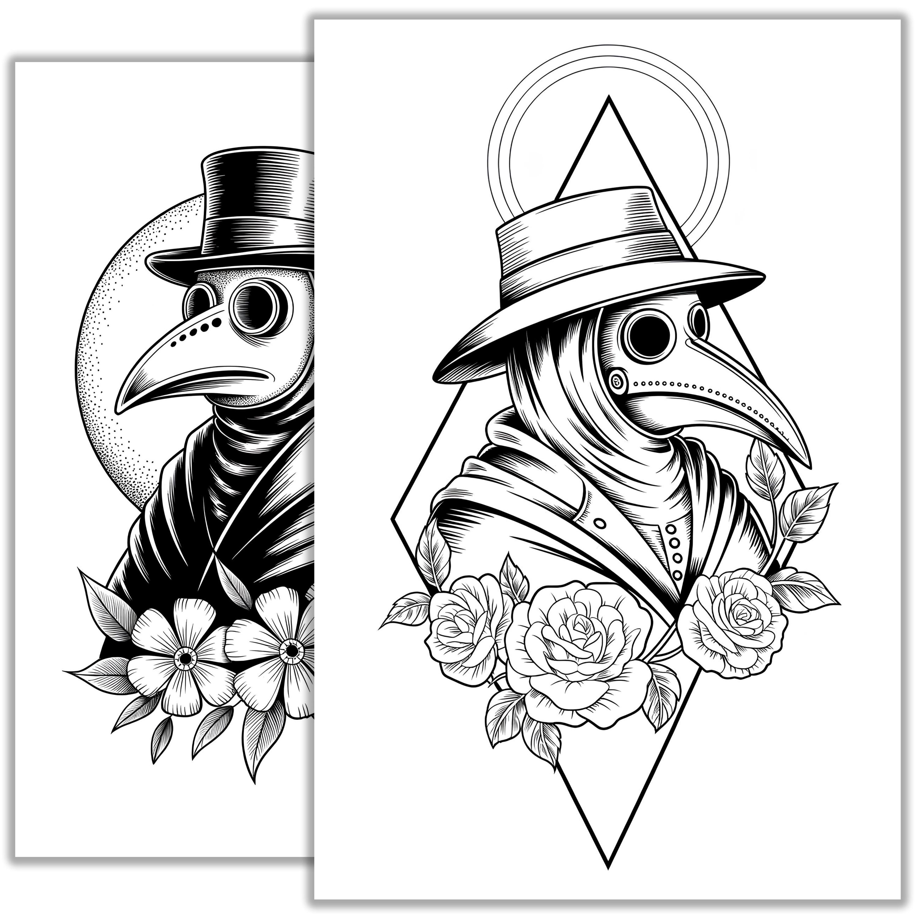 Plague Doctor Tattoo Sketch – Dark & Mysterious Hand-drawn Flash Art ...