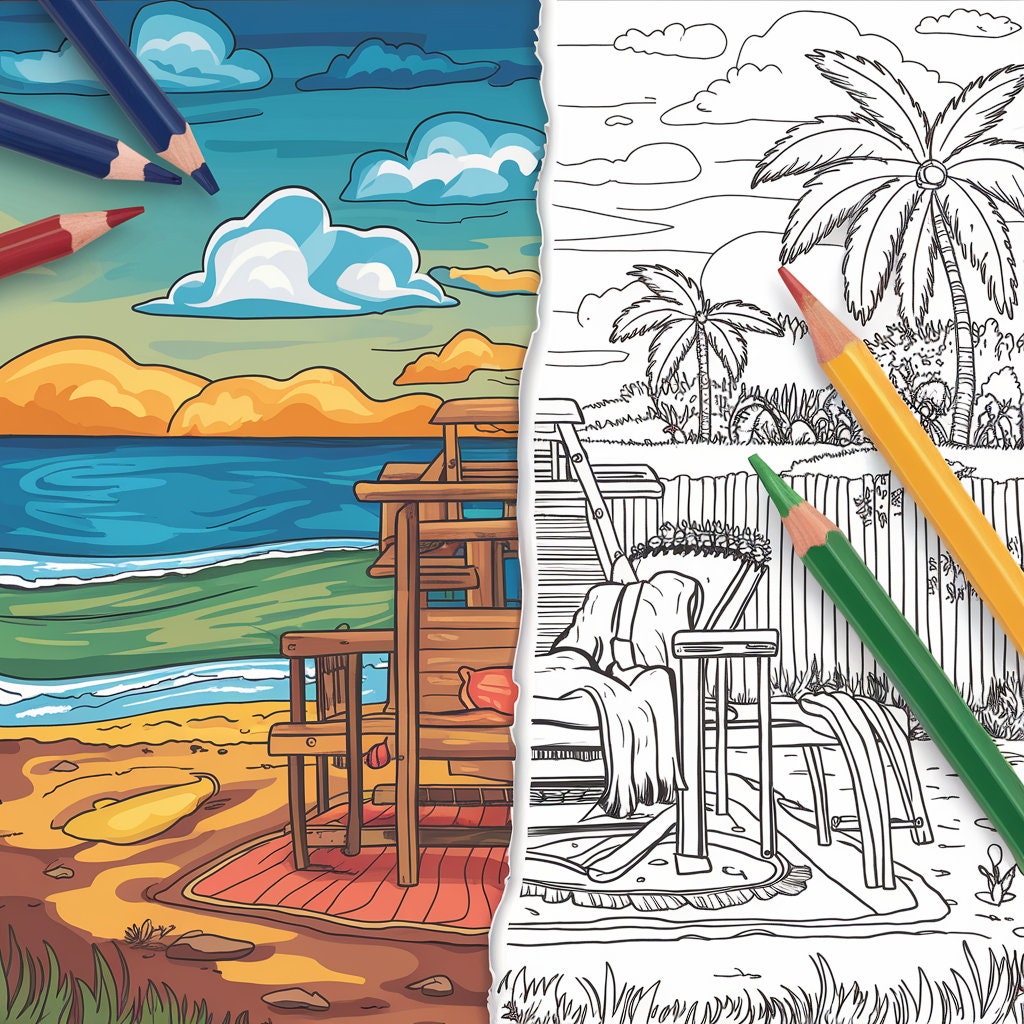 Coloring Page Beach. Coloring Pages, Coloring Pages for Adults