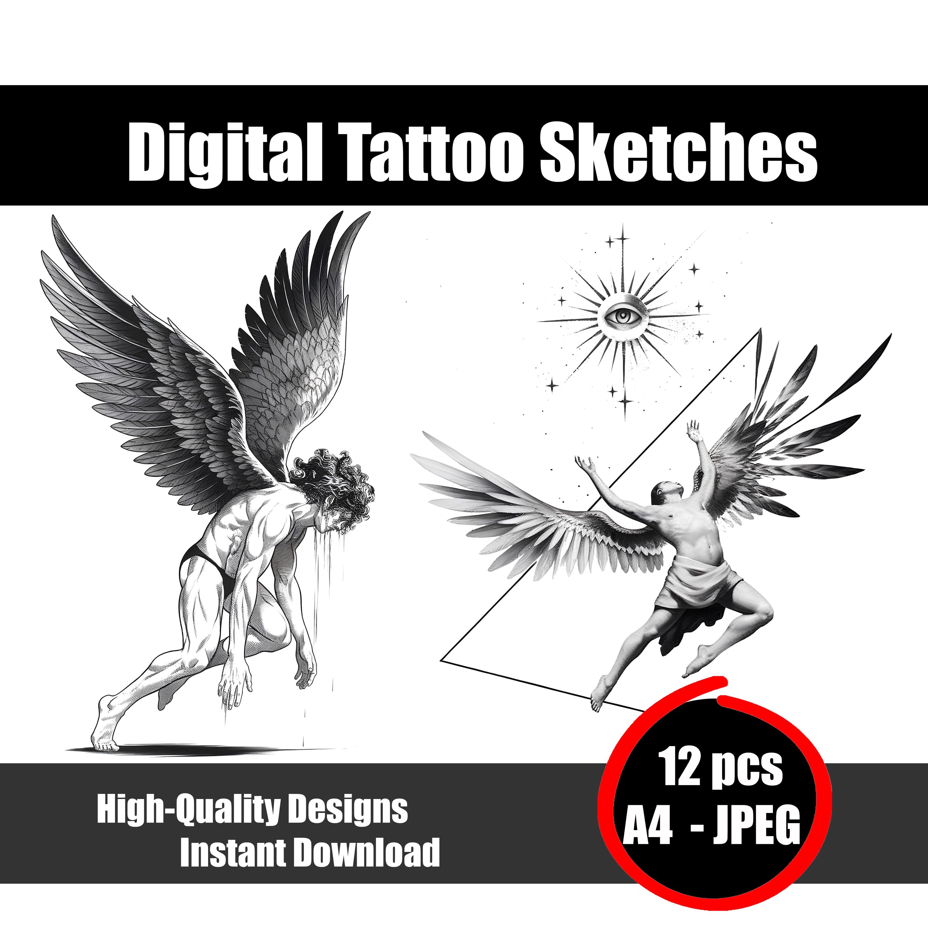icarus-tattoo-sketch-mythological-tattoo-flash-art-digital-download