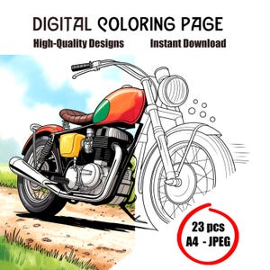 Motorcycle Coloring Pages – Printable Biker Coloring Sheets, Cool Motorbike Line Art, Fun Activity for Kids & Adults, Instant Download