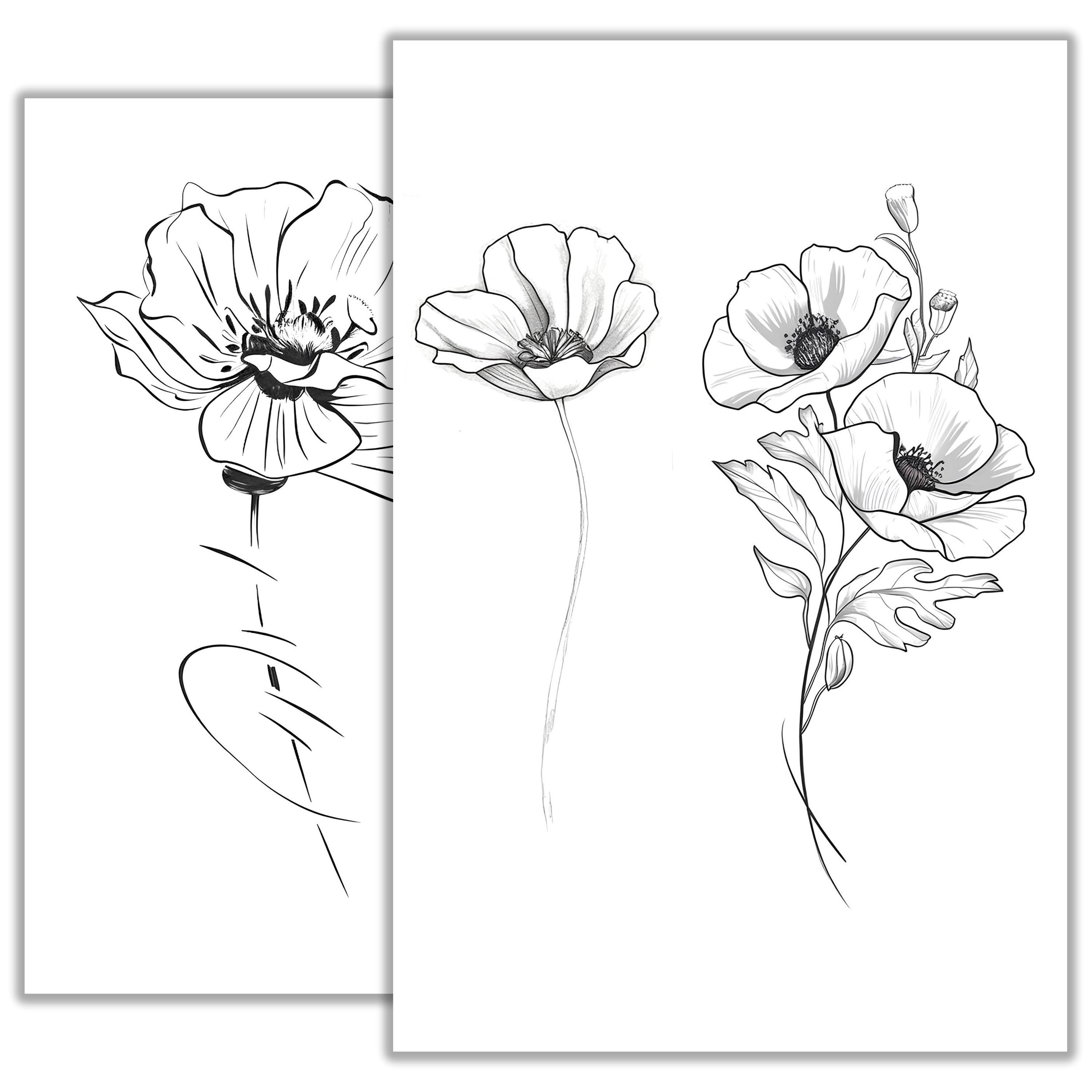 Poppy Flower Tattoo Sketch – Delicate Floral Line Art, Minimalist Poppy ...