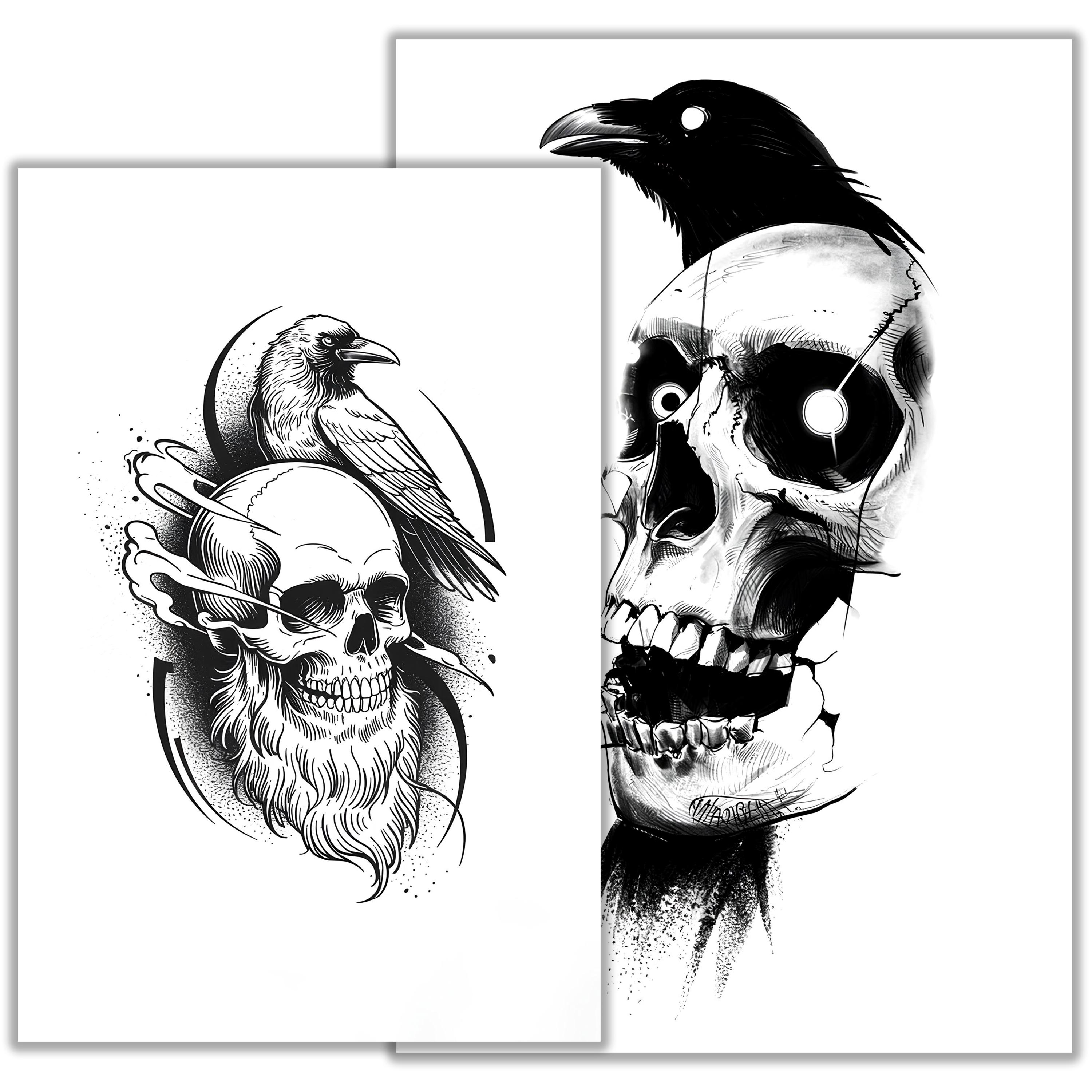 Raven \u0026 Crow Tattoo Sketch – Gothic Bird Line Art, Mysterious Wildlife  Tattoo Design, Instant Download - Etsy, image size:3000x3000