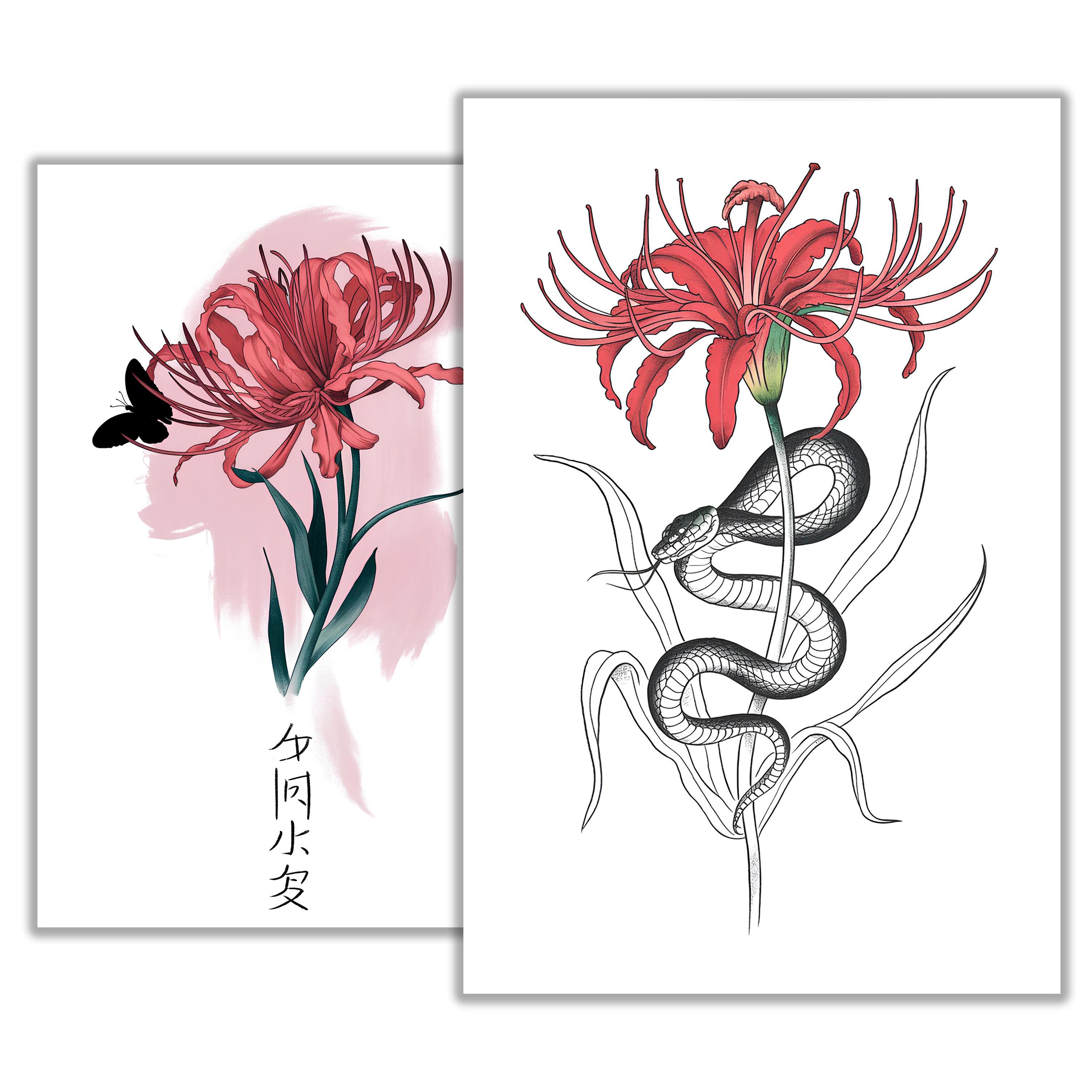 Red Spider Lily Tattoo Sketch – Elegant and Symbolic Floral Ink Design ...
