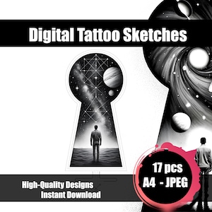 Keyhole Tattoo Sketch – Fine Line Keyhole Design, Mystical Doorway Tattoo Flash, Printable Tattoo Art, Digital Download
