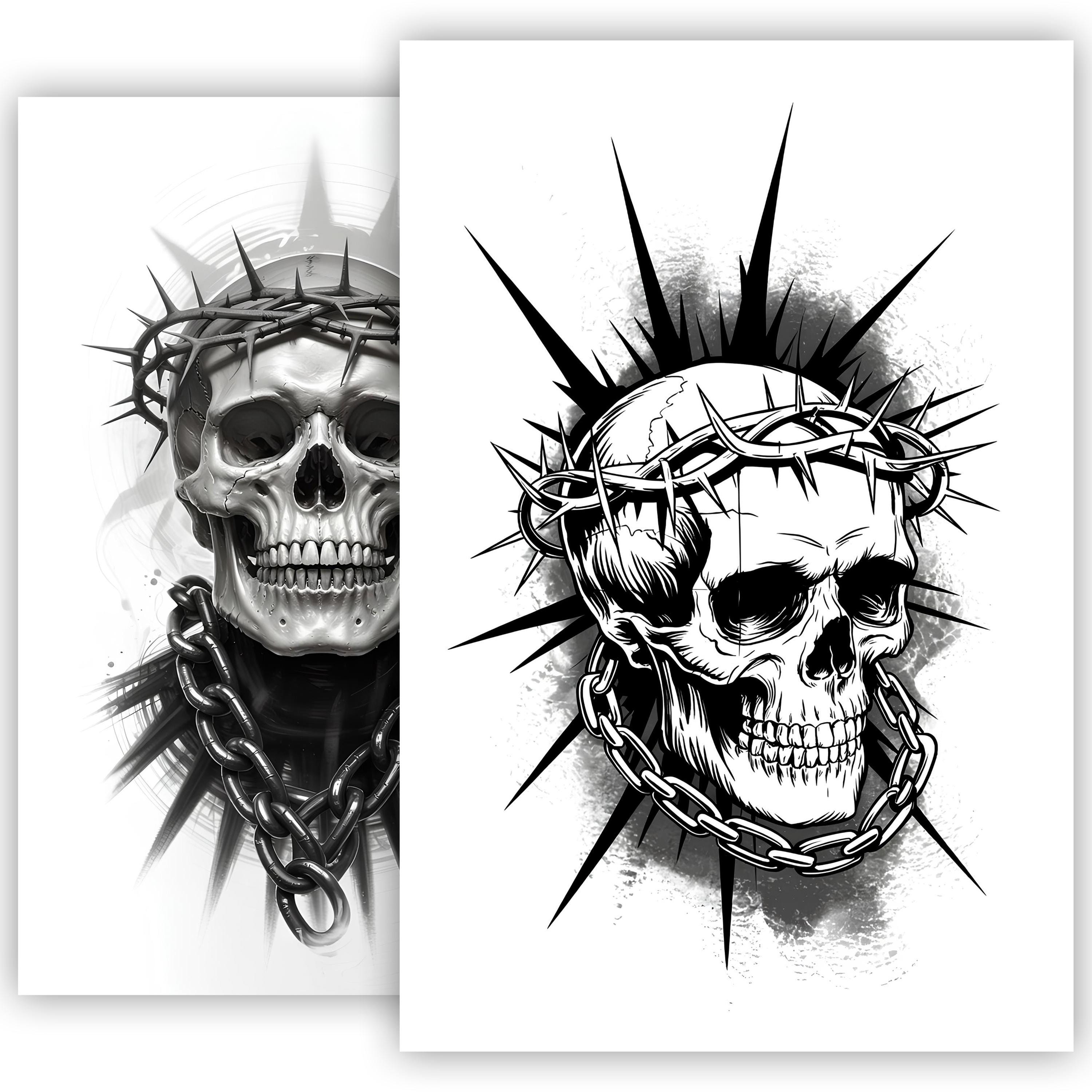 Skull Tattoo Sketch | Hand-drawn Skull Tattoo Design | Dark Gothic