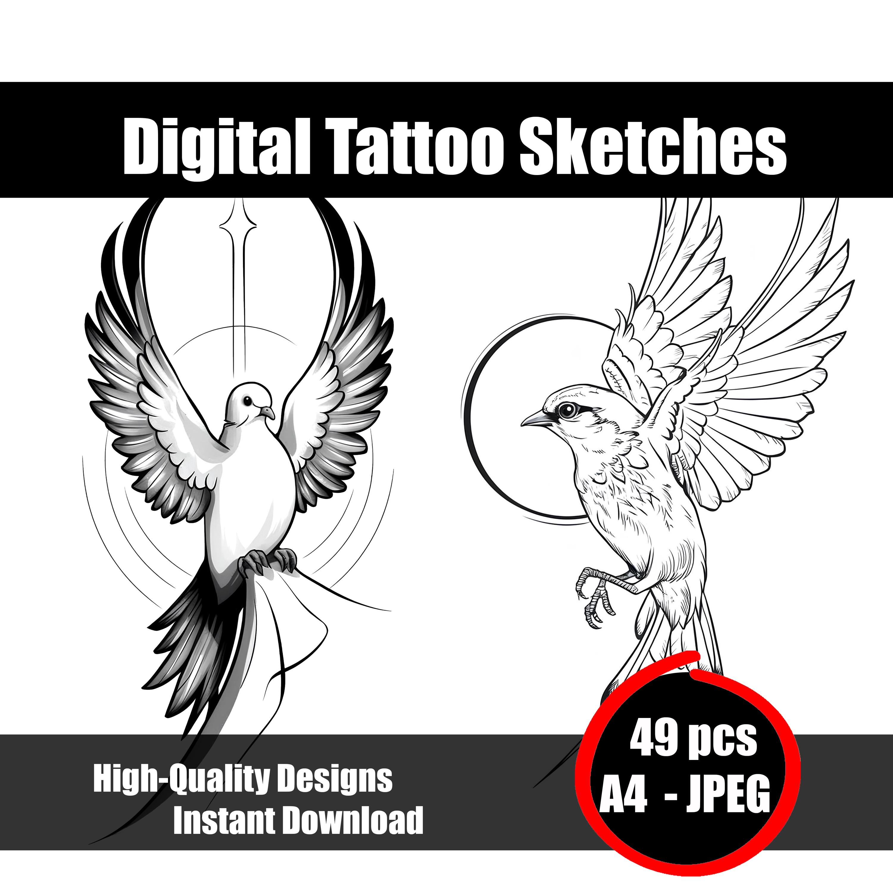 Bird Tattoo Sketch – Graceful Wildlife Line Art, Elegant Flying Bird Tattoo  Design, Instant Download - Etsy, image size:3000x3000