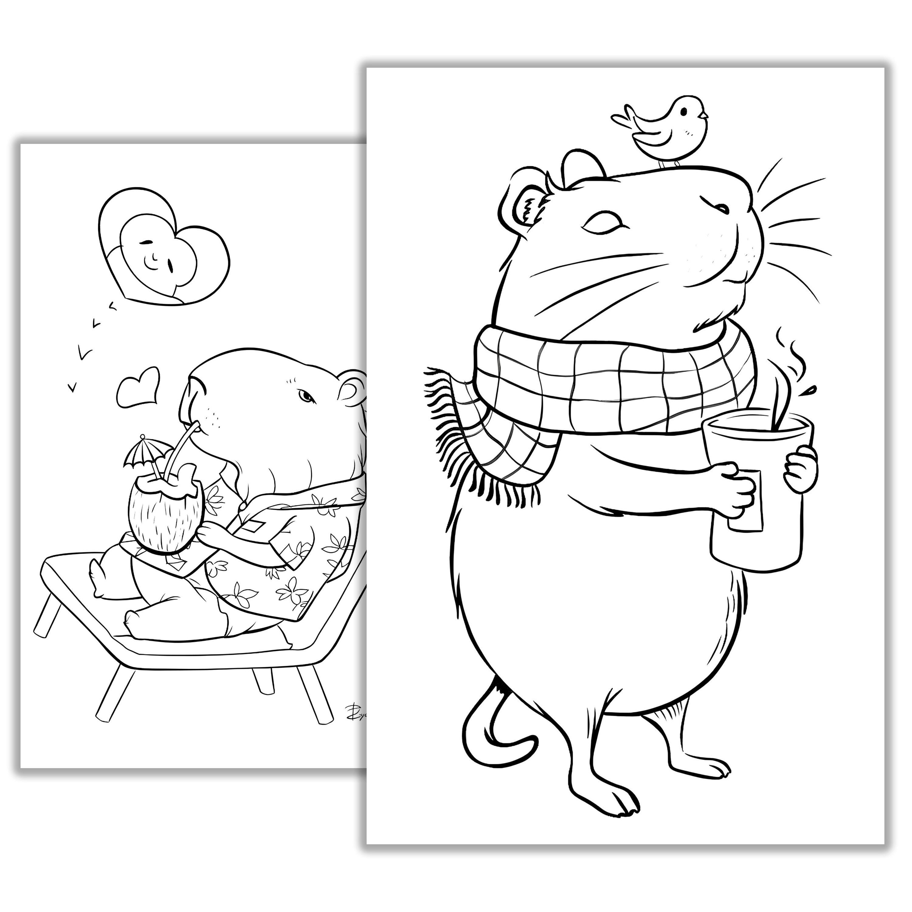 Capybara Coloring Pages – Cute Printable Animal Coloring Sheets for ...