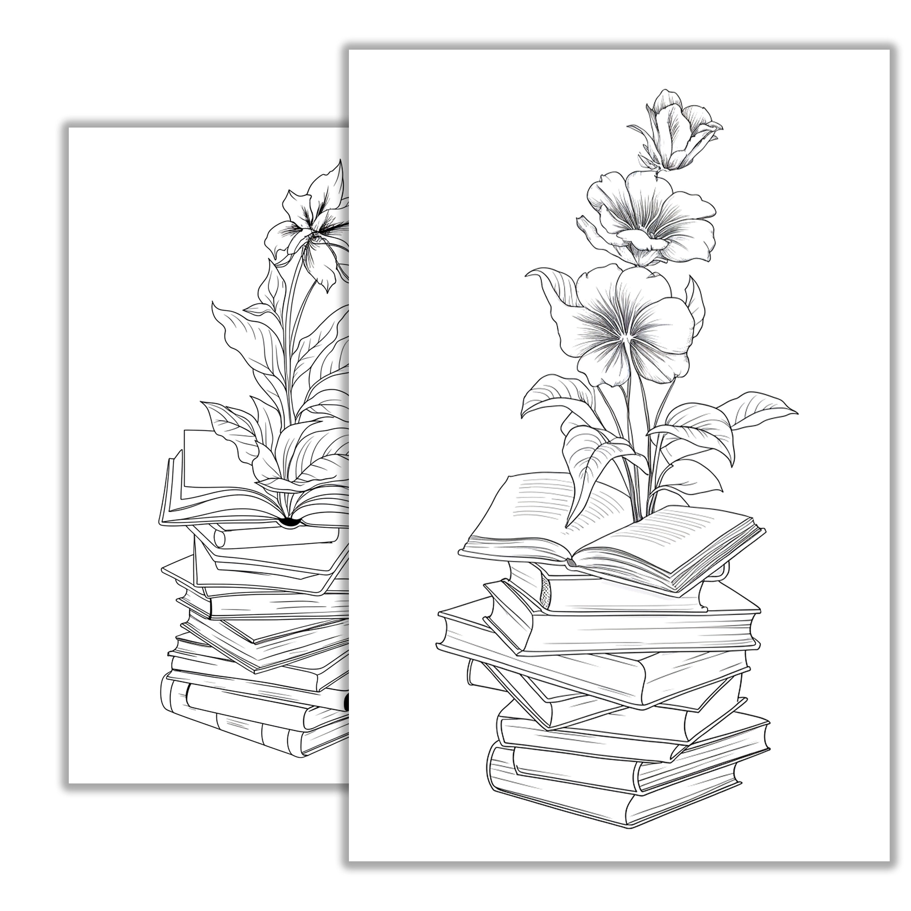 Printable Books Coloring Page Fun &amp; Creative Design for Book Lovers - Etsy