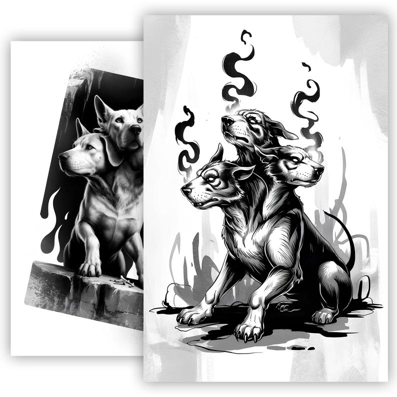 Cerberus Tattoo Sketch, Three Headed Hellhound Dog Tattoo Design ...