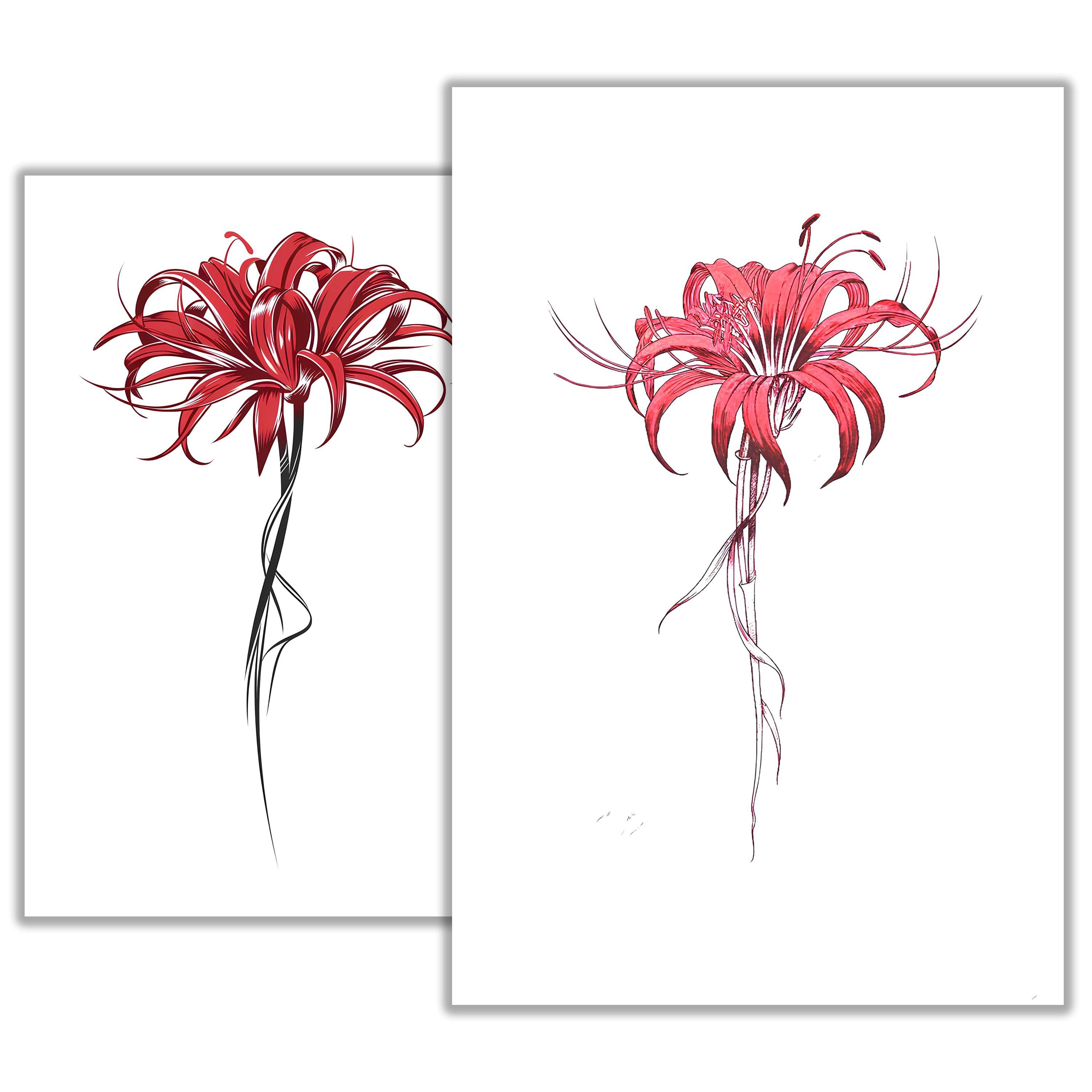 Red Spider Lily Tattoo Sketch – Elegant and Symbolic Floral Ink Design ...