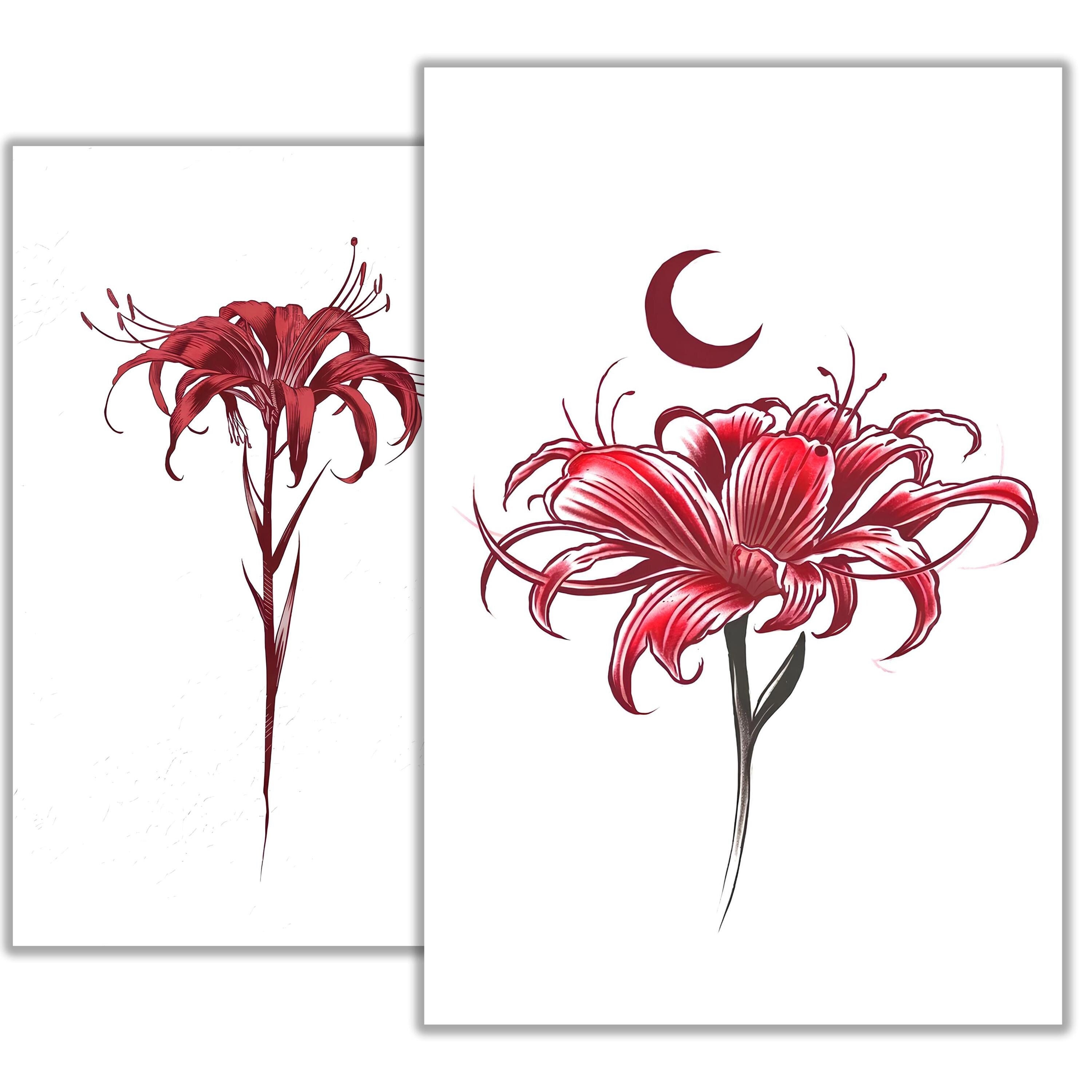 Red Spider Lily Tattoo Sketch – Elegant and Symbolic Floral Ink Design ...