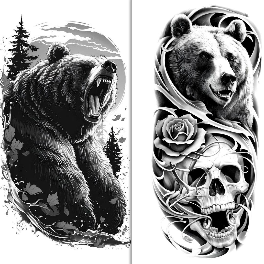 Bear Tattoo Sketch – Wilderness Animal Line Art Design, Blackwork ...