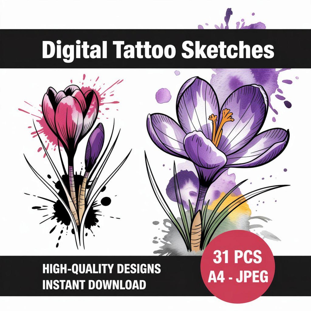Crocus Tattoo Sketch 2| Minimalist Flower Tattoo Design | Hand-drawn ...