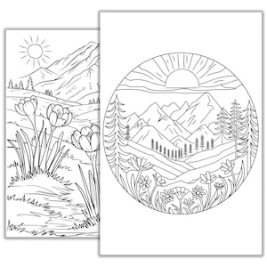 Mountain Coloring Page - Scenic Nature Landscape Printable Coloring ...