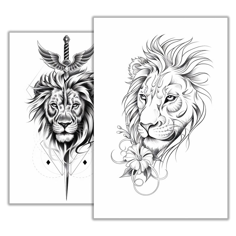 Lion Tattoo Sketch - Fierce and Majestic Design for Ink Inspiration - Etsy