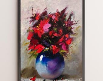 静寂の炎の油絵 - 抽象的な炎と静寂の壁アート、感情的なファイン