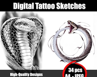 Snake Tattoo Sketch | Serpent Tattoo Design | Coiled Snake Ink Art | Bold Line Drawing | Nature-Inspired Tattoo Flash | Instant Download