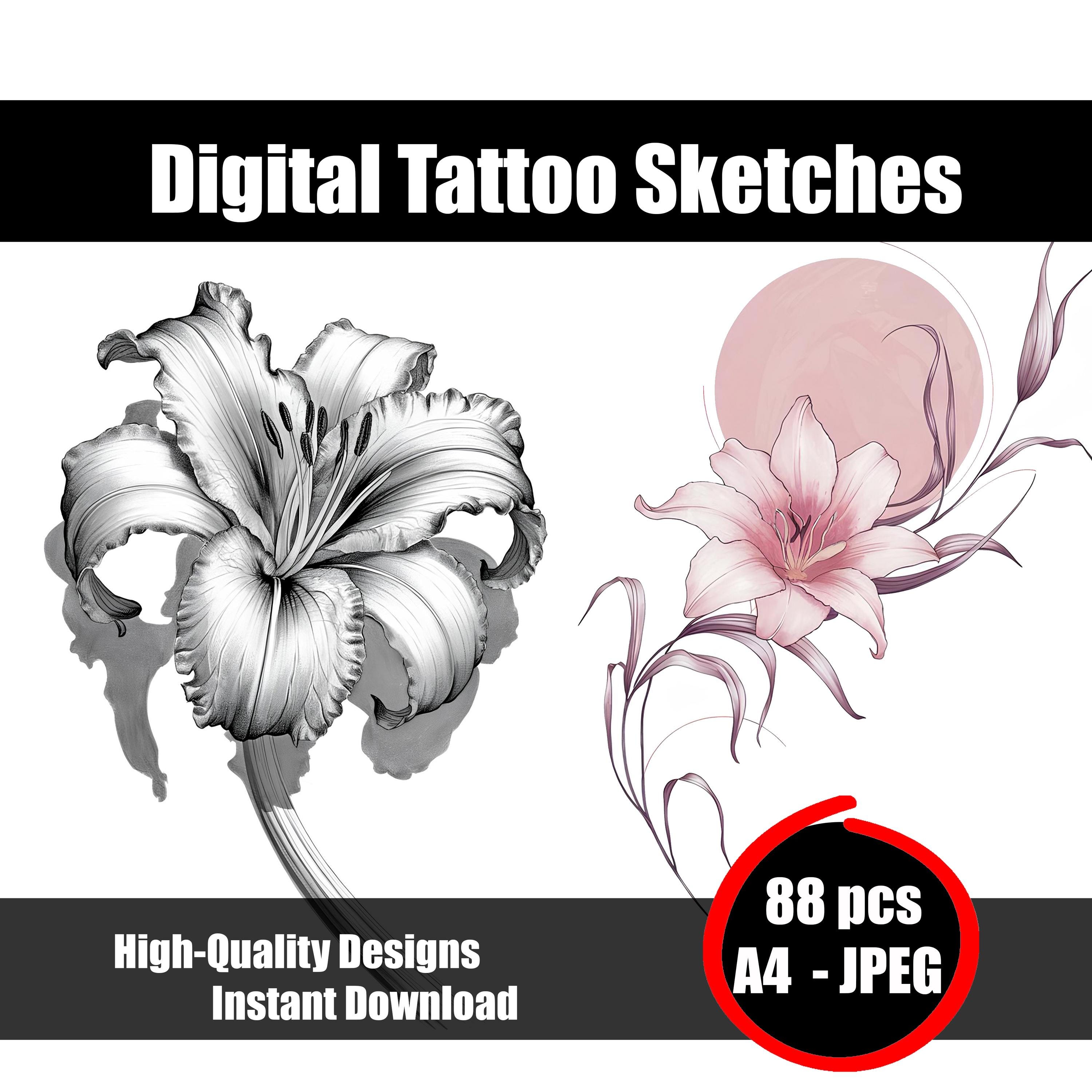 Tattoo lily stencil - Etsy België, image size:3000x3000