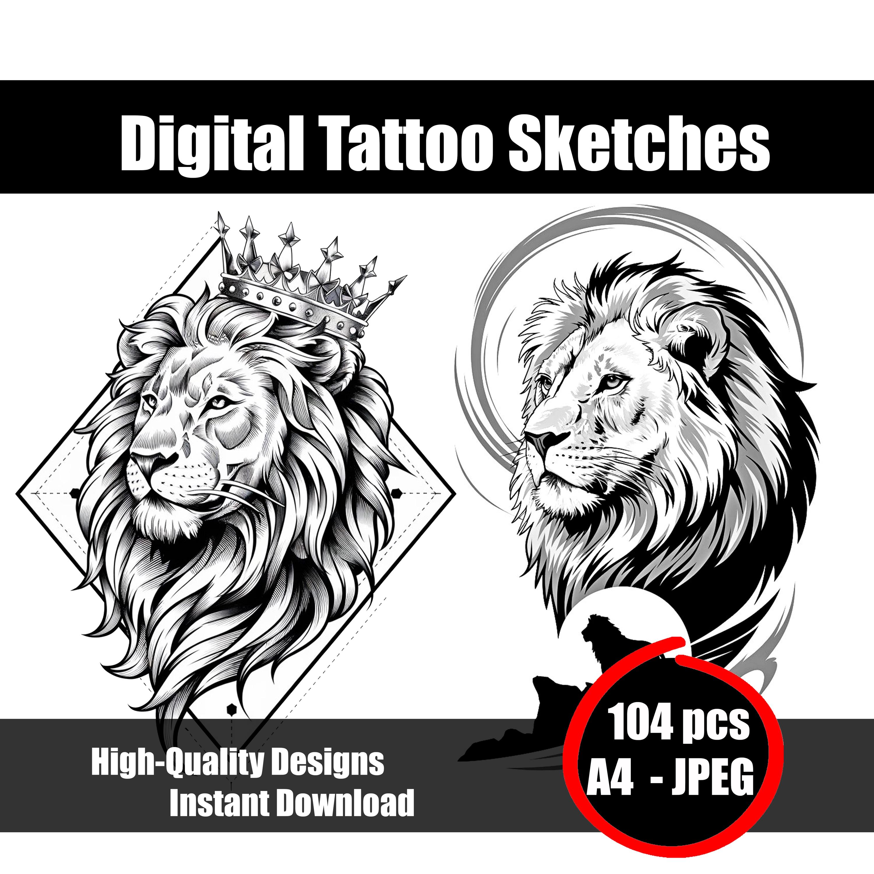Lion Tattoo Sketch | Majestic Big Cat Tattoo Design | Wild Animal Line Art  Flash | King of the Jungle Ink | Instant Download Tattoo Drawing - Etsy, image size:3000x3000