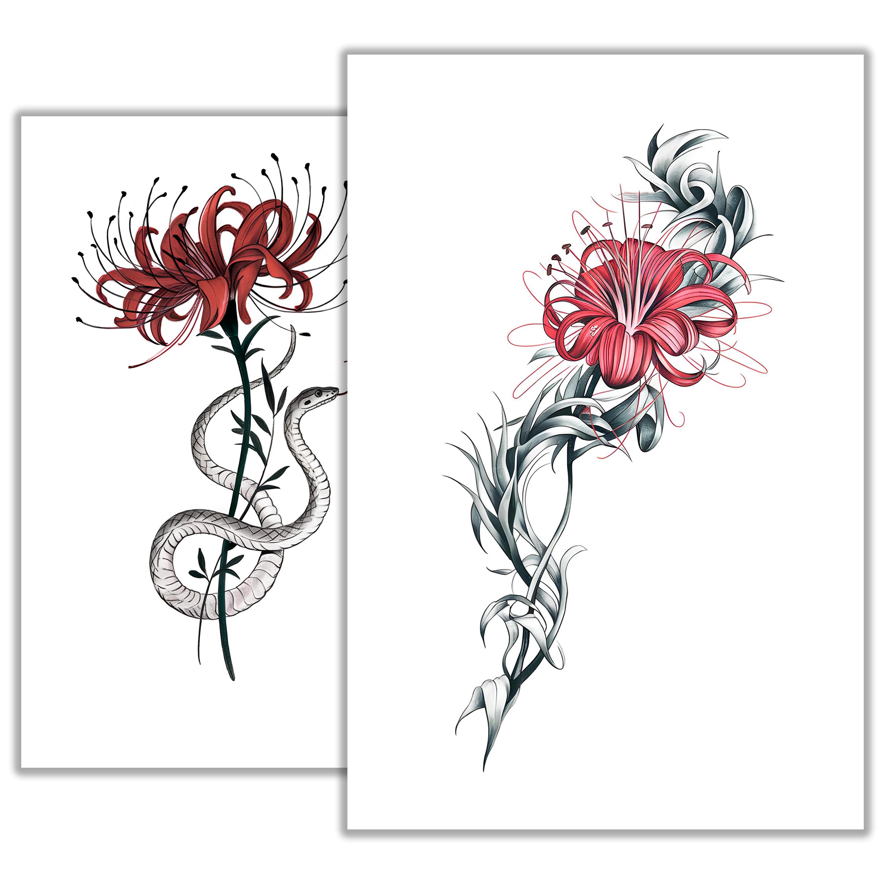 Red Spider Lily Tattoo Sketch – Elegant and Symbolic Floral Ink Design ...
