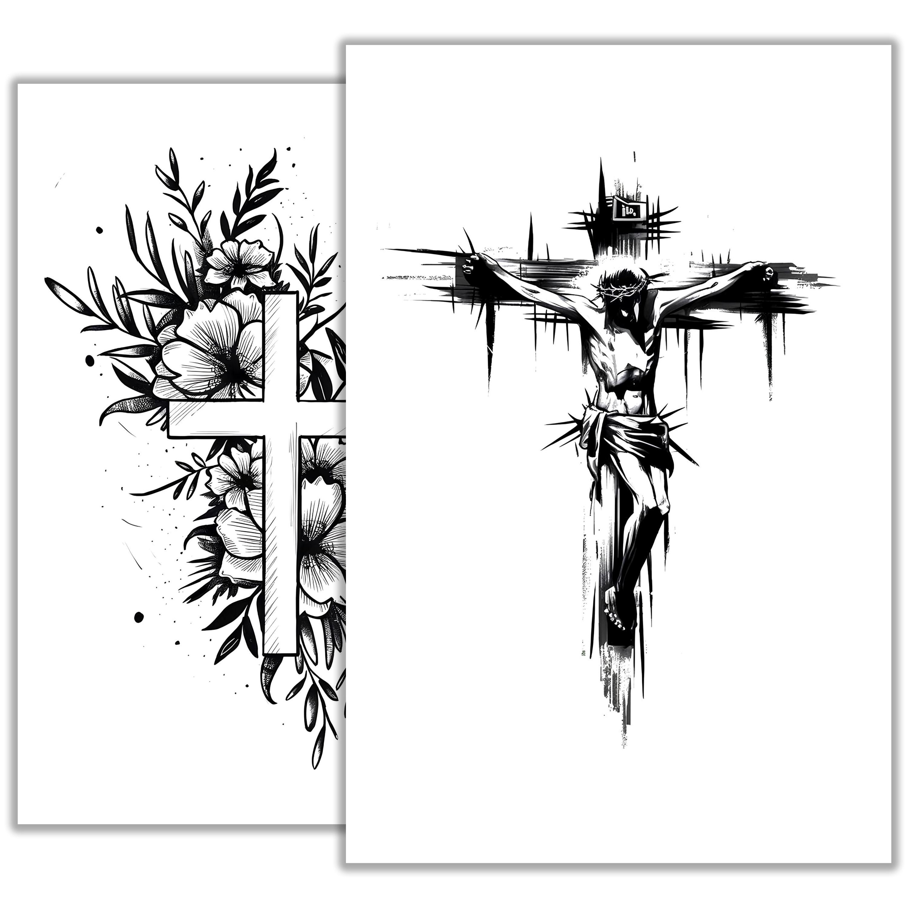 十字架のタトゥースケッチ - 神聖なキリスト教のシンボルラインアート、ミニマリストの宗教的なタトゥーフラッシュ、ブラックワークの細い線のデザイン、即時ダウンロード  - Etsy 日本, image size:3000x3000