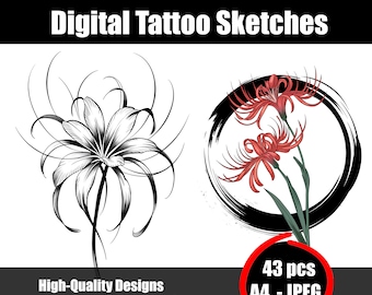 Red Spider Lily Tattoo Sketch  Blackwork Floral Line Art, Fine Line  Botanical Tattoo Design, Digital Download Printable Tattoo Flash - Etsy