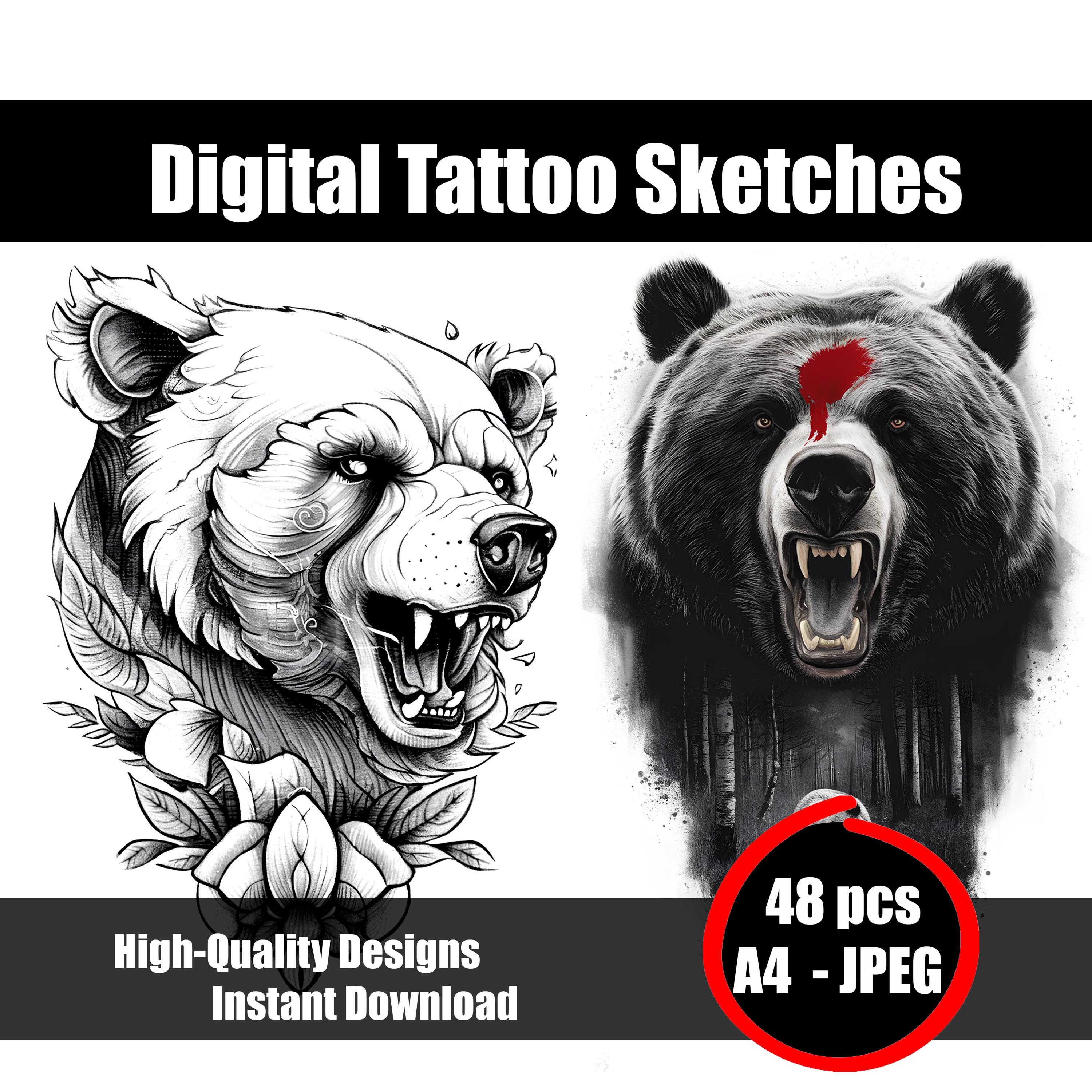 Wildlife bear tattoo - Etsy 日本, image size:3000x3000