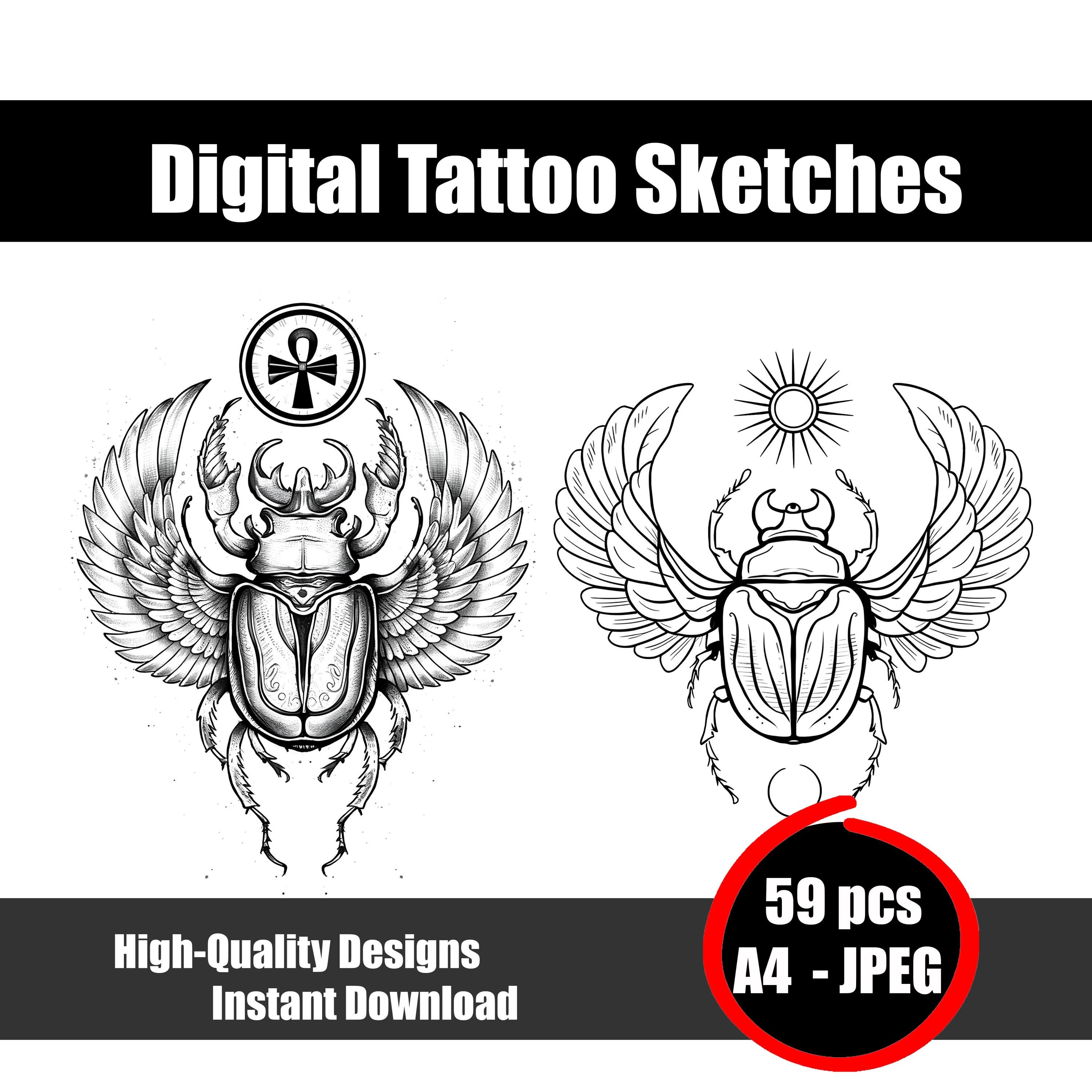 スカラベのタトゥースケッチ – ミニマリストエジプトシンボルライン