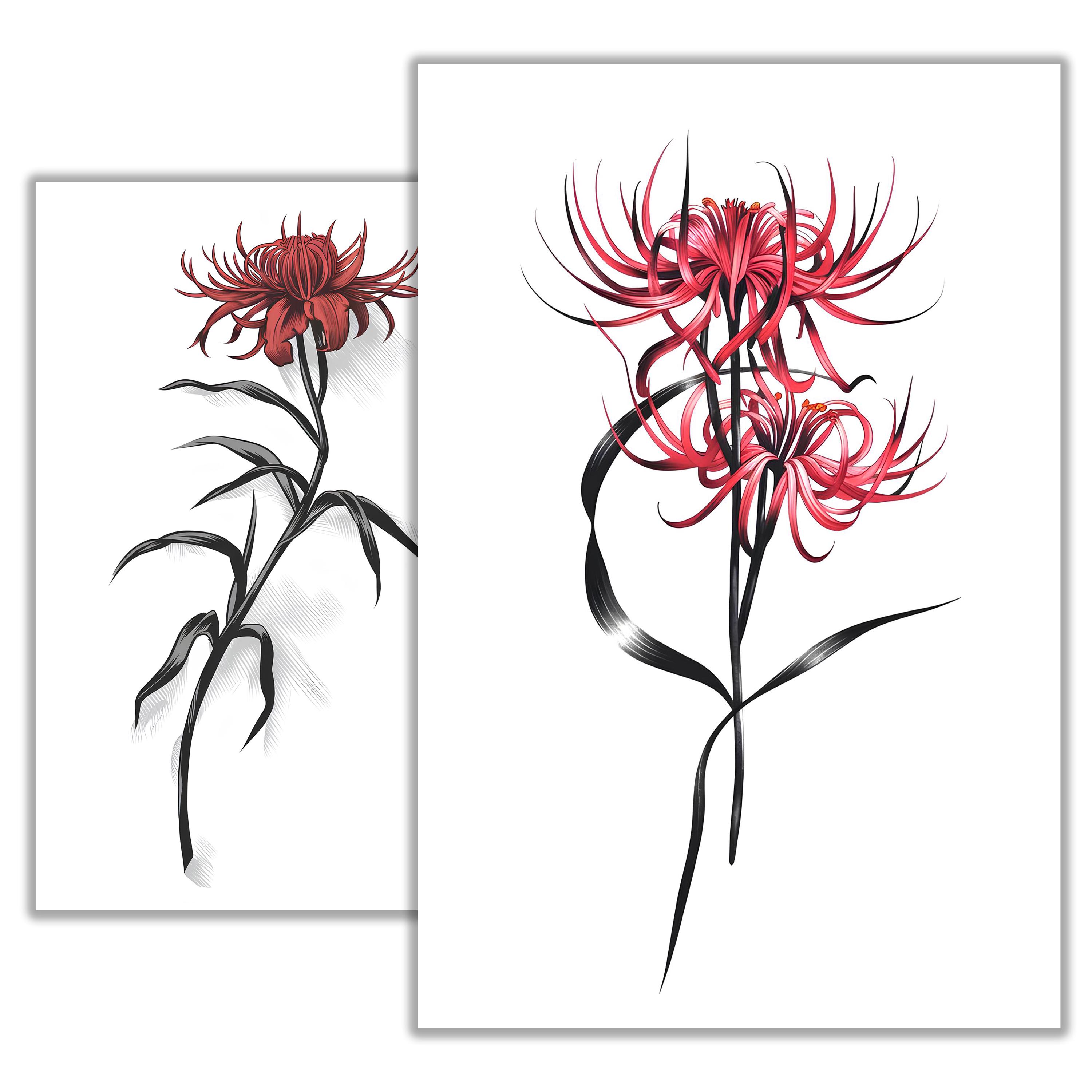 Red Spider Lily Tattoo Sketch – Elegant and Symbolic Floral Ink Design ...