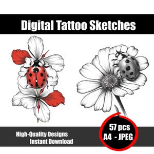 Ladybug Tattoo Sketch – Hand-Drawn Insect Line Art Design, Minimalist Nature Tattoo Flash, Cute Symbolic Bug Art, Digital Download