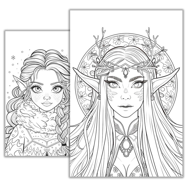 Female Elf Coloring Page | Printable Fantasy Art for Kids & Adults - Etsy