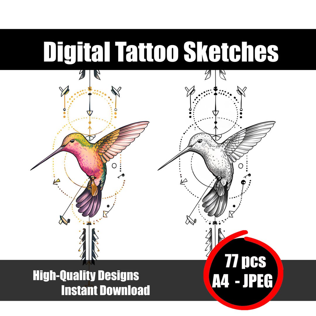 Schizzo di tatuaggio di colibrì Disegno minimalista di linea di