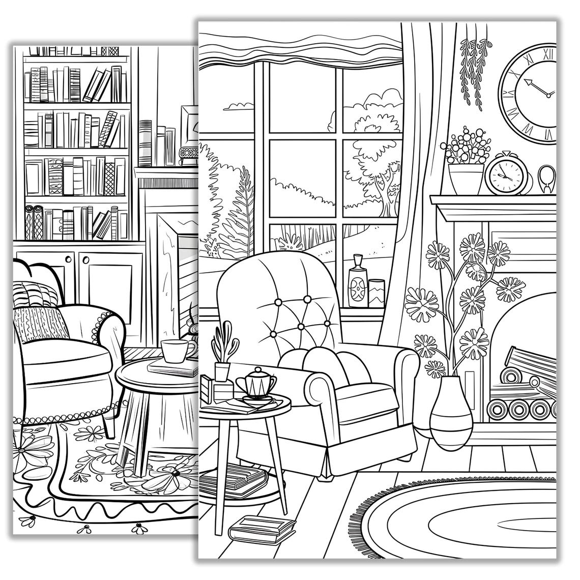 Fireplace Coloring Page – Cozy Home Scene Printable for Kids and Adults ...