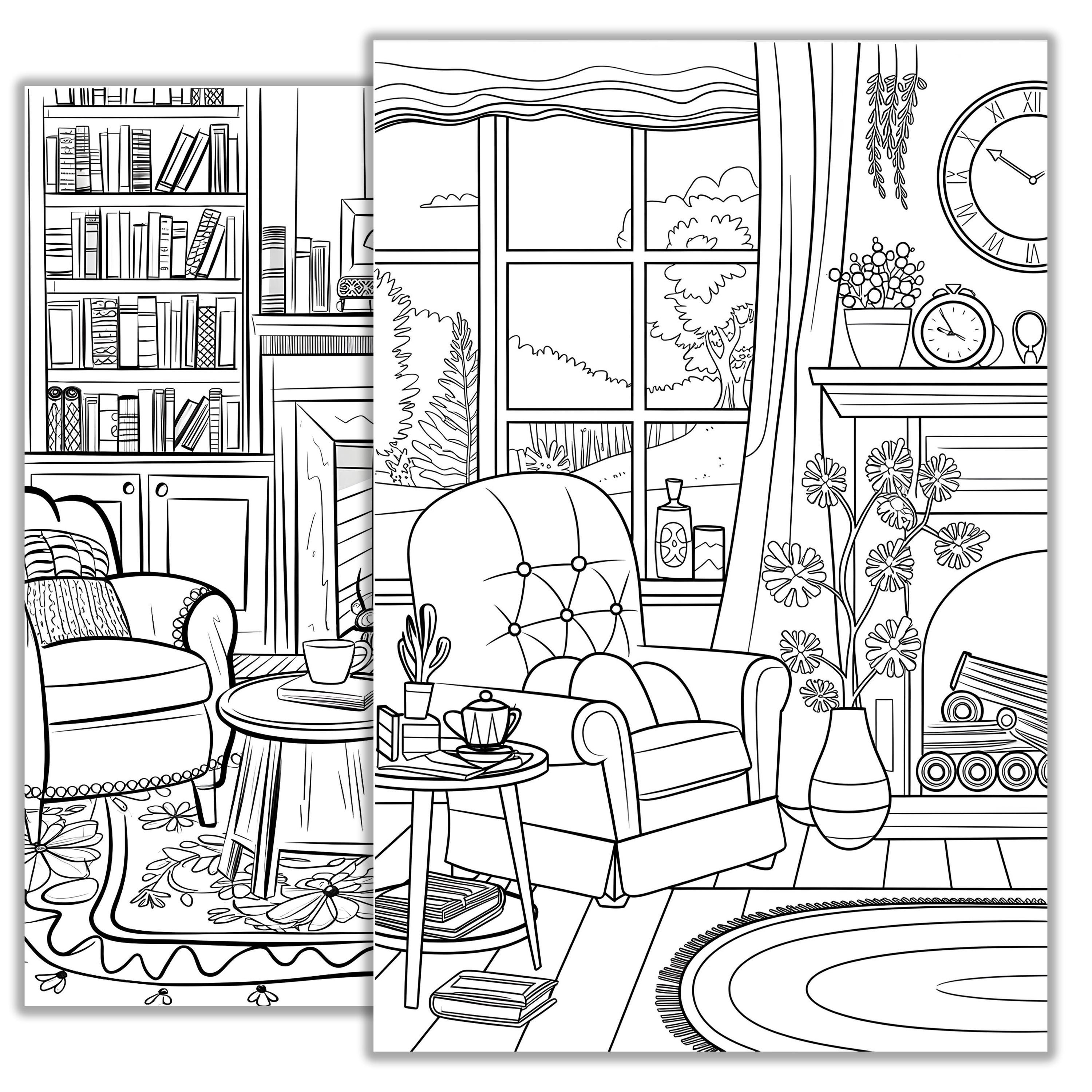 Fireplace Coloring Page – Cozy Home Scene Printable for Kids and Adults ...