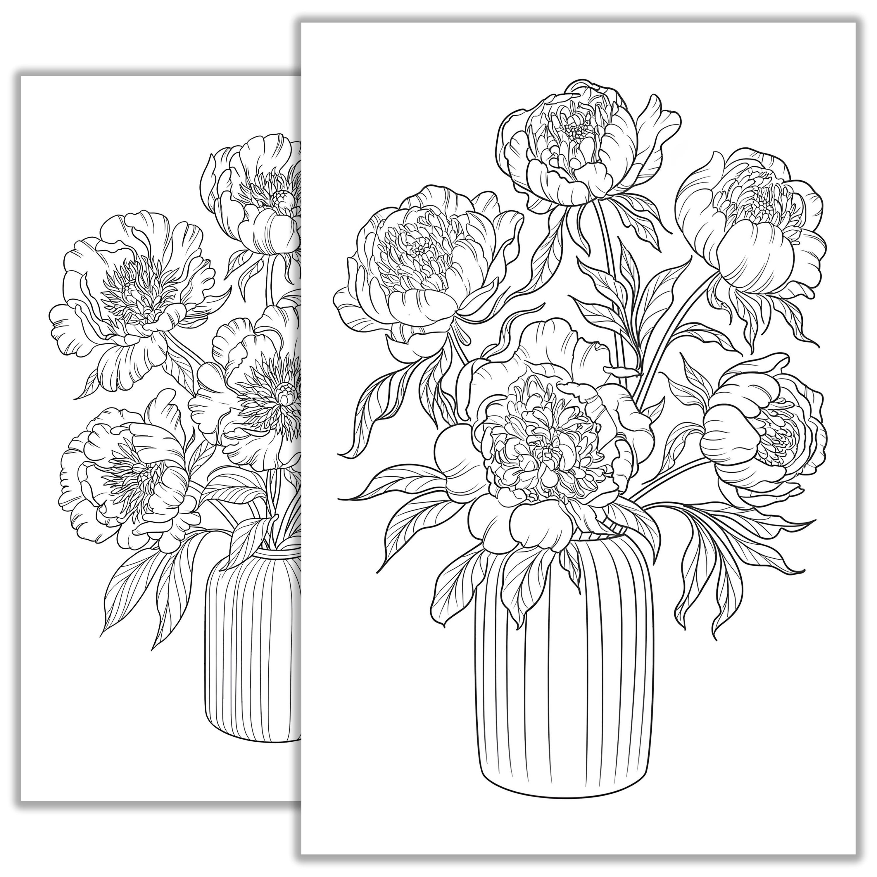 花の塗り絵 – 大人と子供向けの印刷可能な花の線画、リラックスできる