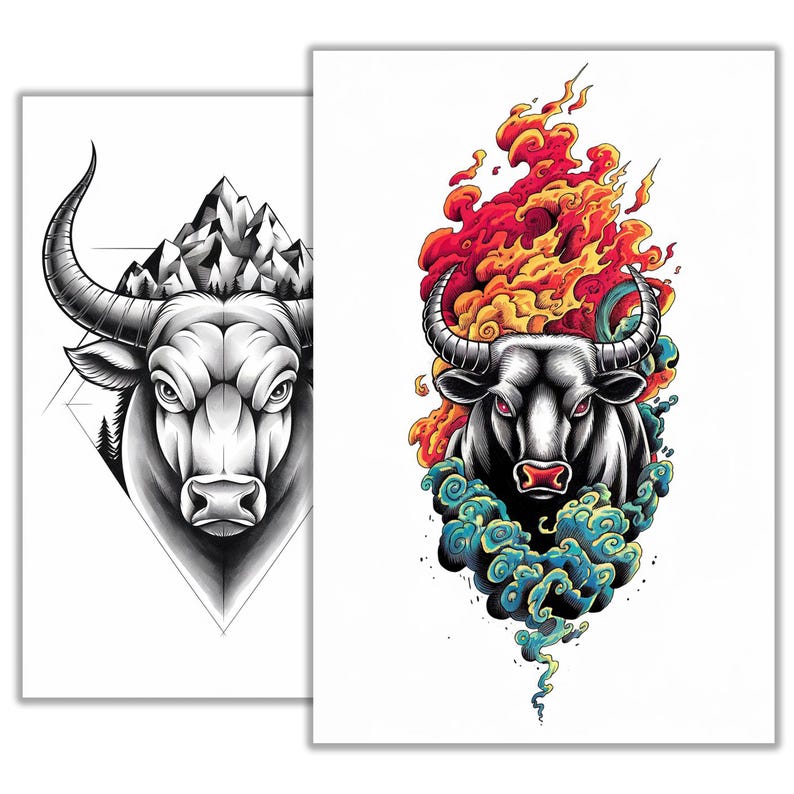 Bull Tattoo Sketch – Powerful Tattoo Flash Art, Digital Download | Bold ...