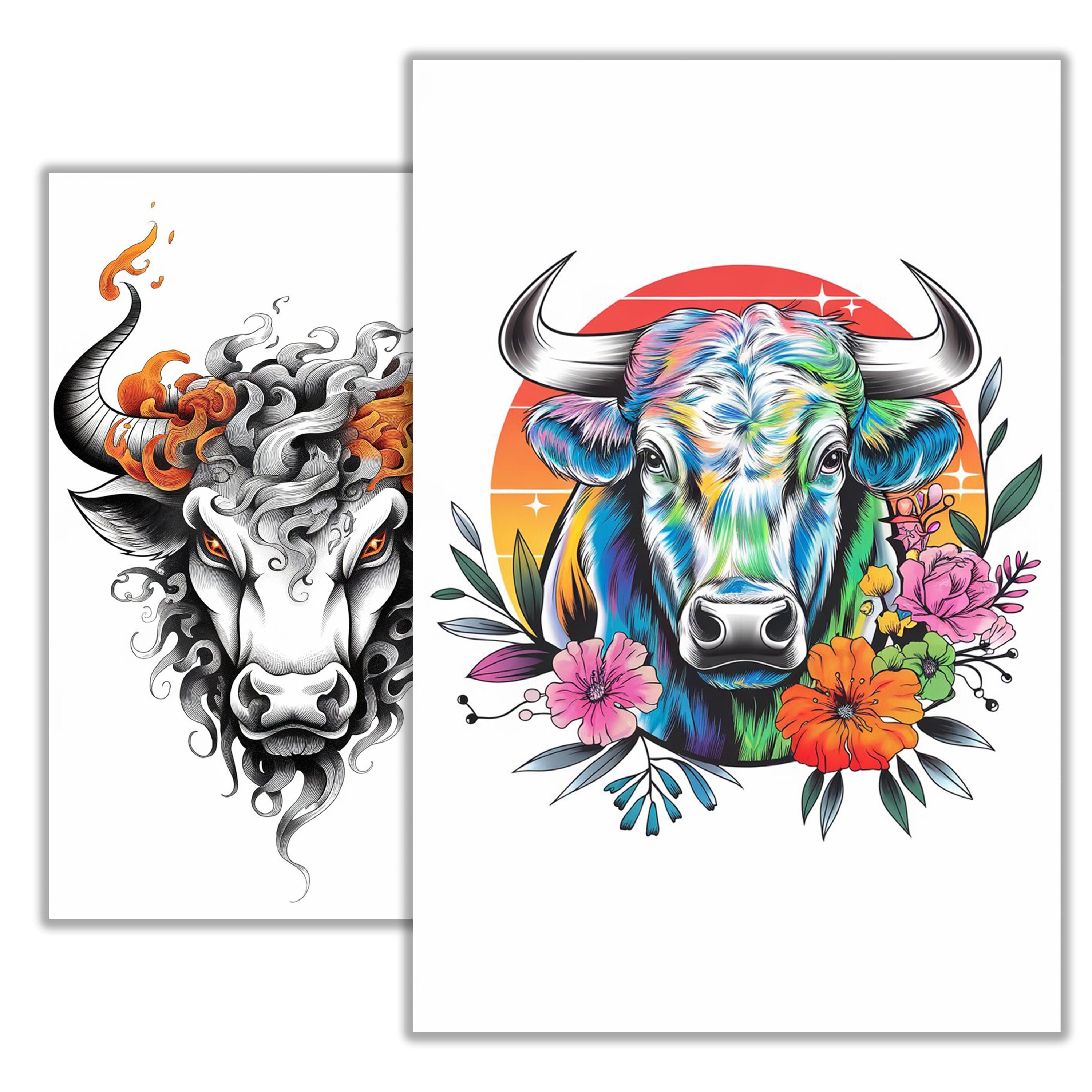 Bull Tattoo Sketch – Powerful Tattoo Flash Art, Digital Download | Bold ...