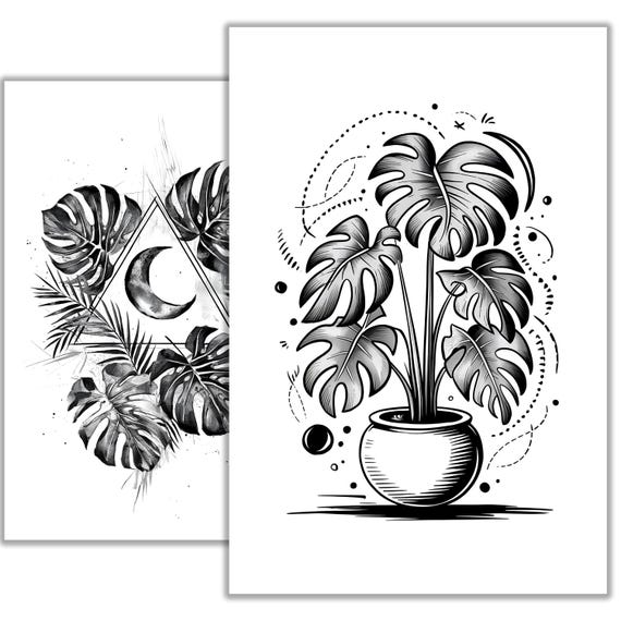 Monstera Blatt Tattoo Skizze  Tropische Pflanzen Linienkunst, Elegantes  Botanisches Tattoo Design, Sofortiger Download - Etsy sterreich