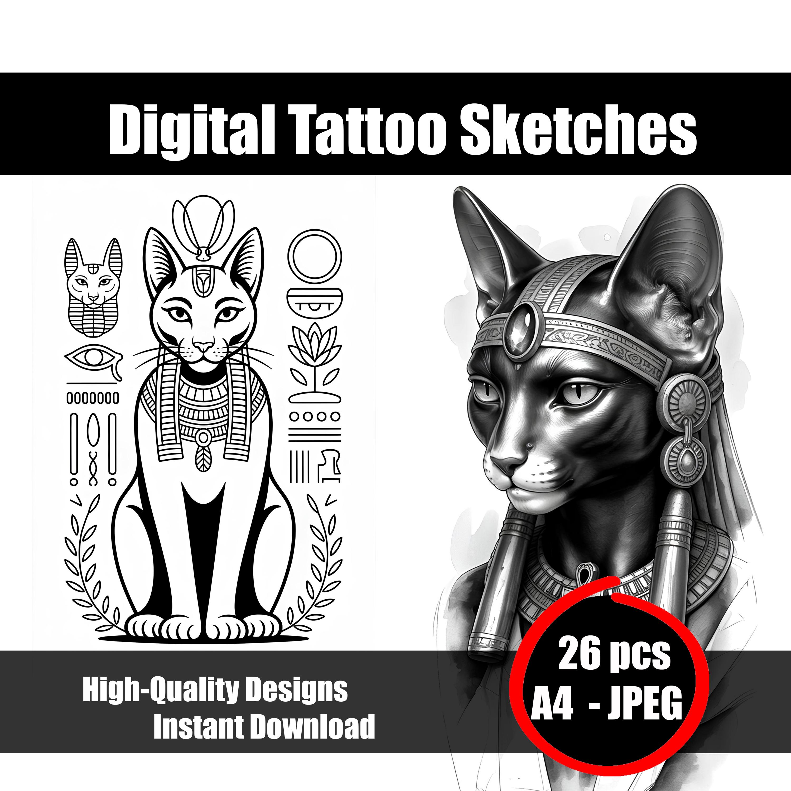 Egyptian Cat Bastet Tribal Pattern Vinyl Decal - 4 Inch Tall Bumper Sticker (Full Color) - View #4