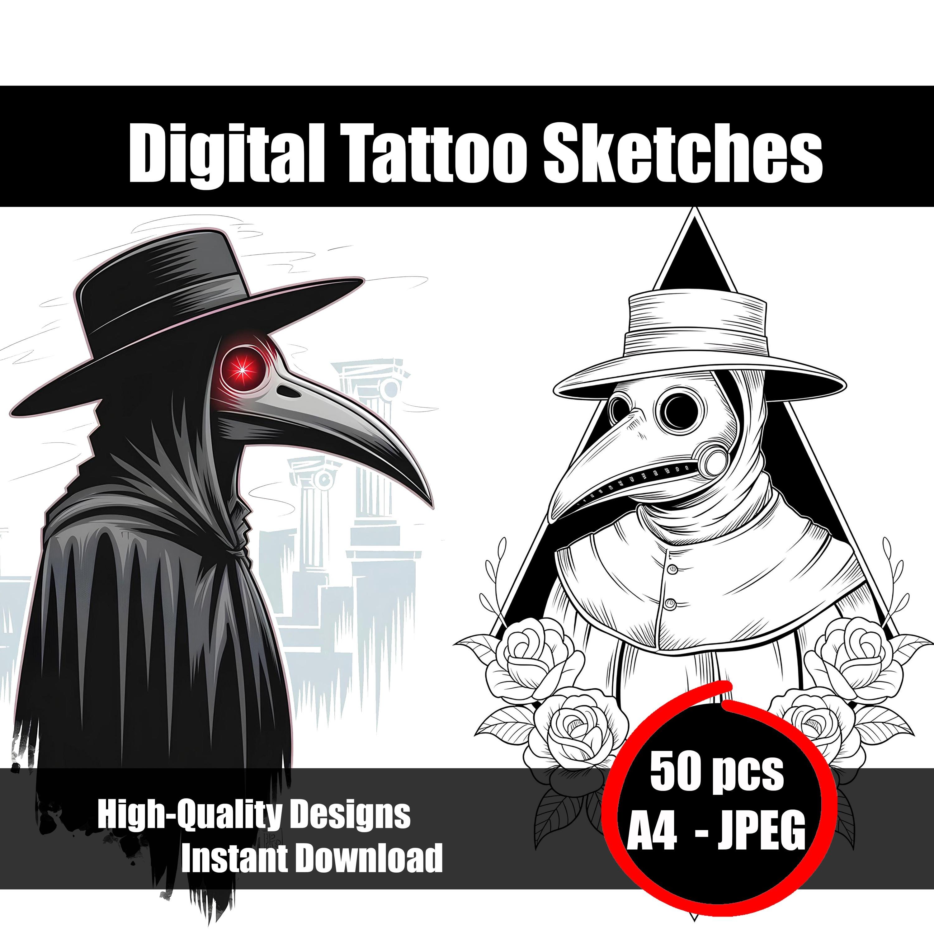 Plague Doctor Tattoo Sketch – Dark & Mysterious Hand-drawn Flash Art ...