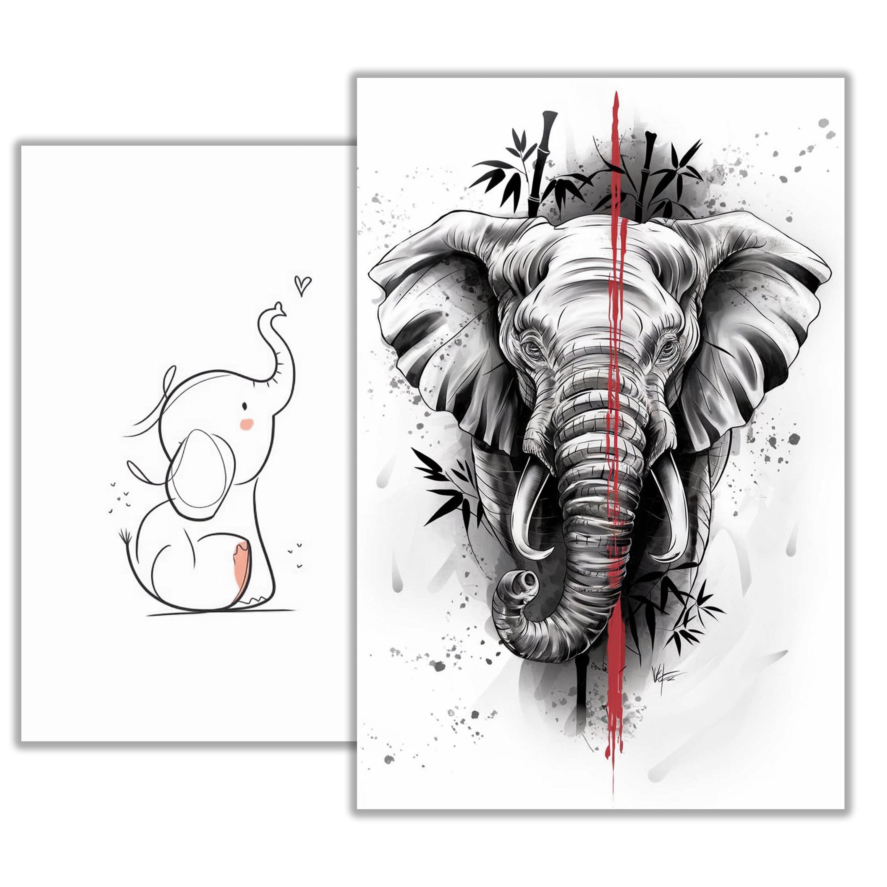 Elephant Tattoo Design - Intricate and Majestic Animal Tattoo Sketch - Etsy