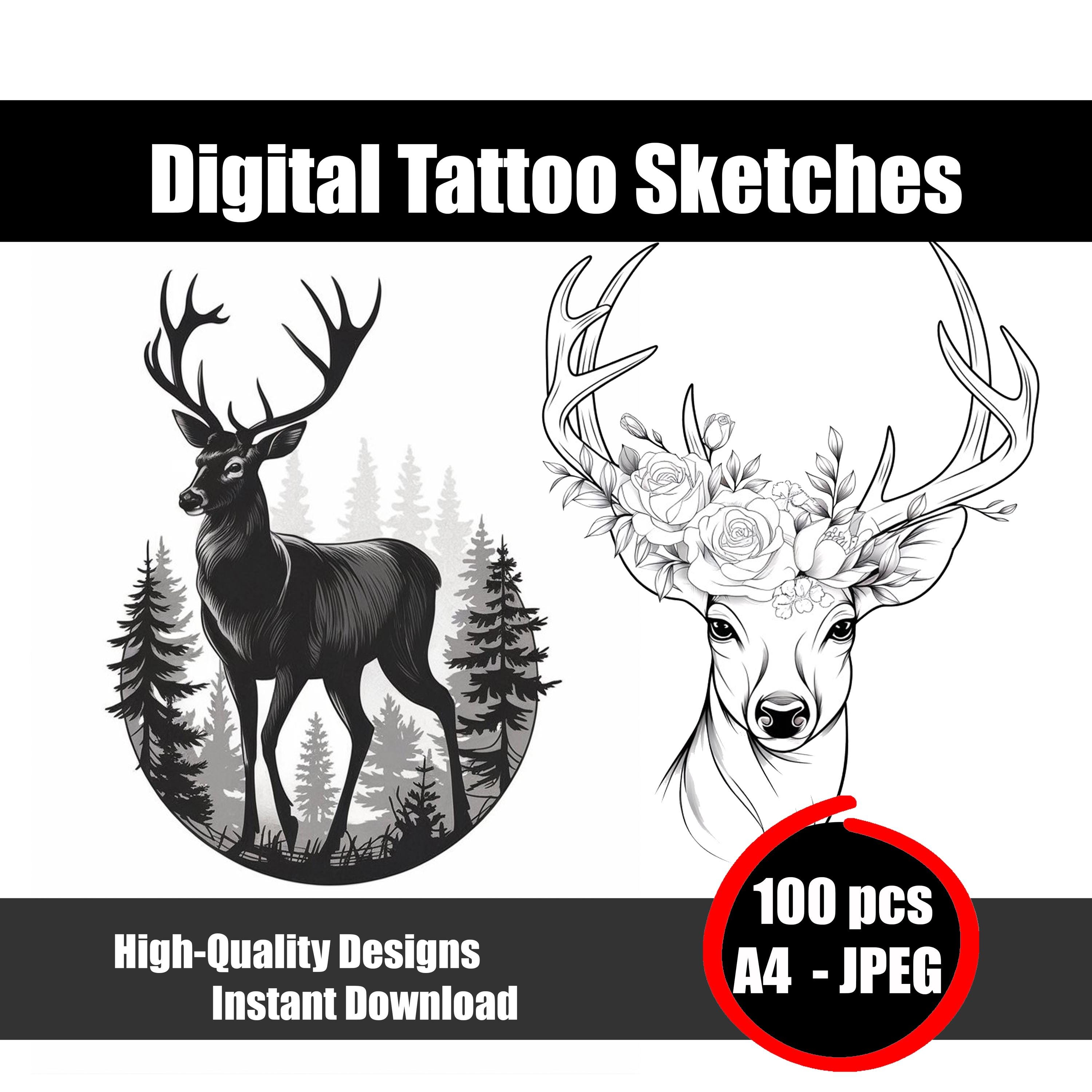 Hert tattoo - Etsy België, image size:3000x3000