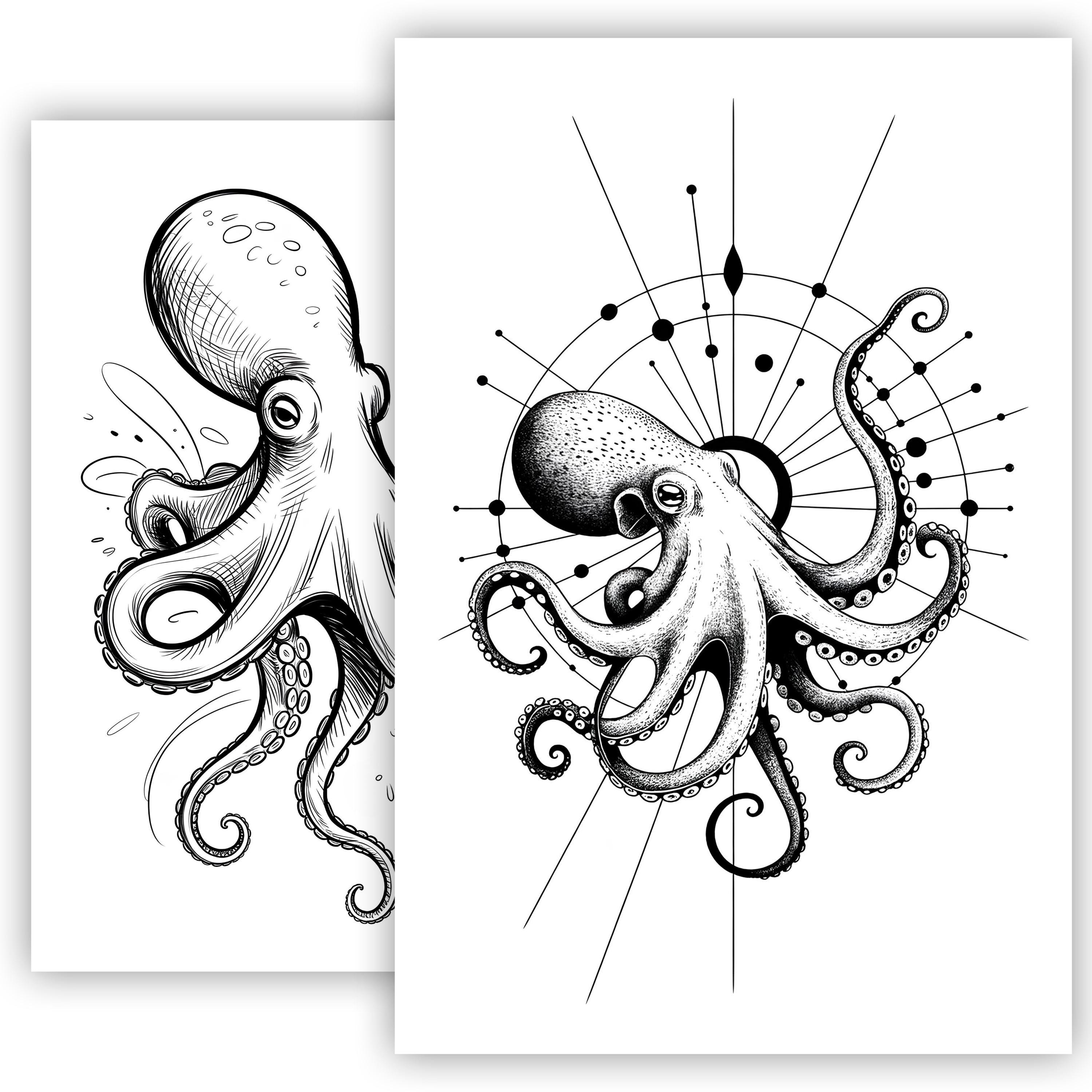Octopus Tattoo Sketch – Sea Creature Illustration, Ocean Marine Ink Art,  Elegant \u0026 Mysterious Tattoo Design - Etsy, image size:3000x3000