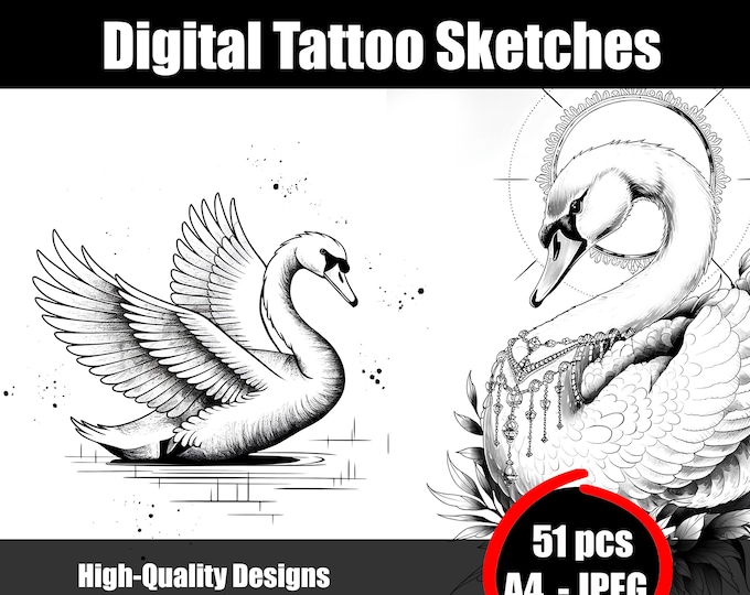 Swan Ink Drawing Swan Tattoo Sketch – Elegant Black and White Line Art Design | Graceful ...