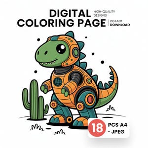Robots Coloring Page – Printable Robot Art for Kids and Adults, Fun Sci-Fi and Technology Coloring Activity, Instant Download