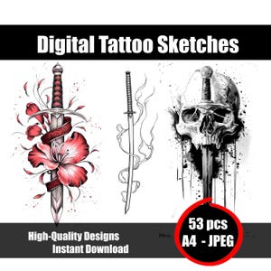 Sword Tattoo Sketch | Warrior Tattoo Design | Medieval Sword Ink Art | Bold Line Drawing | Instant Download Tattoo Flash
