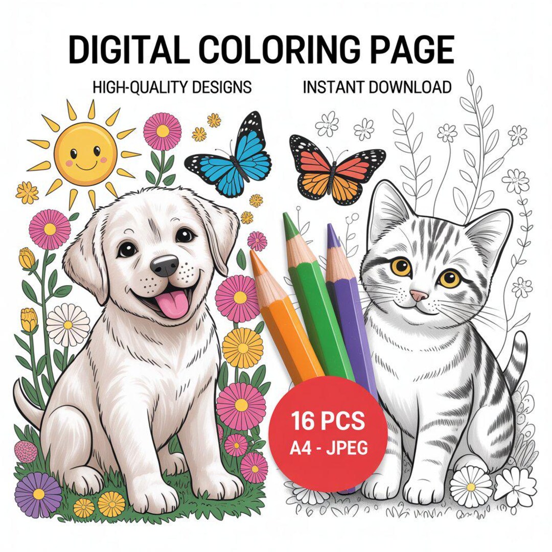 Pets in Flowers Coloring Pages .cute Printable Animal & Floral Coloring ...